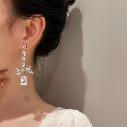 Diamond Bow Earrings Long Earrings-Jewearrings