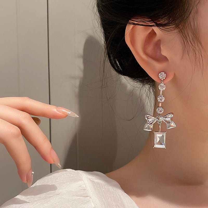 Diamond Bow Earrings Long Earrings-Jewearrings