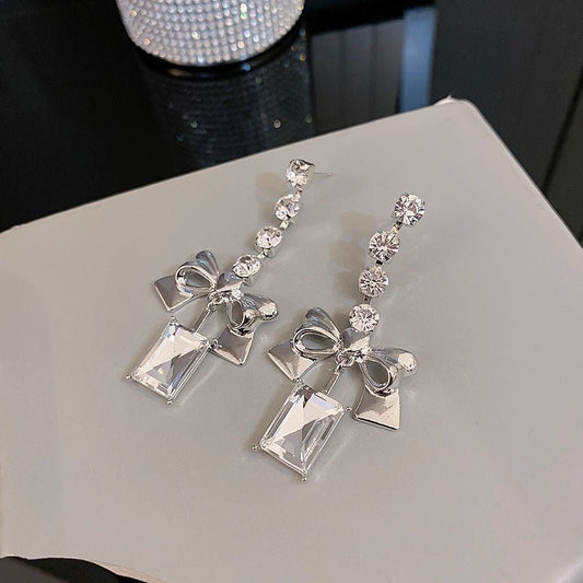 Diamond Bow Earrings Long Earrings-Jewearrings