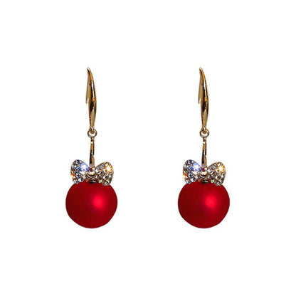 Diamond Bowknot Pearl Earrings Dongdaemun Fashion-Jewearrings