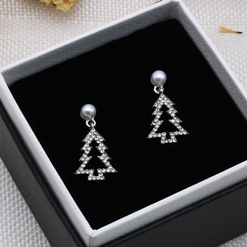 Diamond Christmas Tree Earrings Pearl Fashion Christmas-Jewearrings