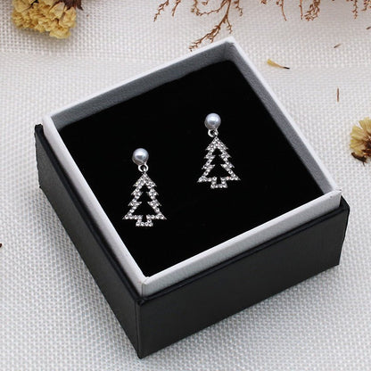 Diamond Christmas Tree Earrings Pearl Fashion Christmas-Jewearrings