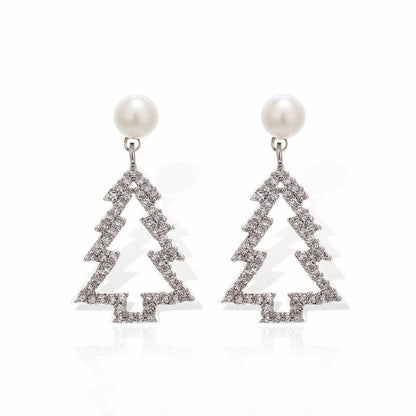 Diamond Christmas Tree Earrings Pearl Fashion Christmas-Jewearrings