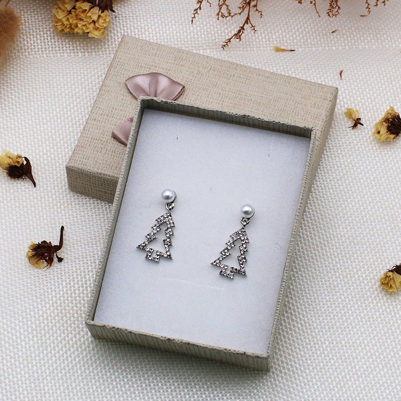 Diamond Christmas Tree Earrings Pearl Fashion Christmas-Jewearrings