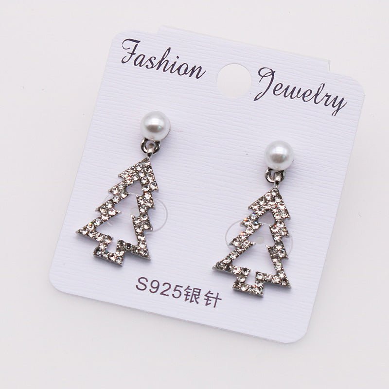 Diamond Christmas Tree Earrings Pearl Fashion Christmas-Jewearrings