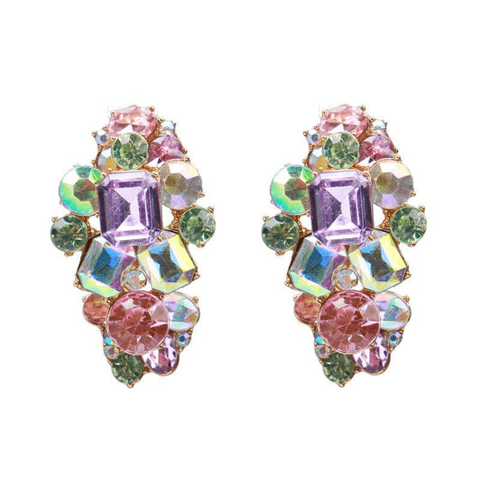 Diamond Colored Glass Stud Earrings-Jewearrings