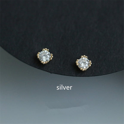 Diamond-embedded Simple Small Flower Mini Girls Stud Earrings-Jewearrings