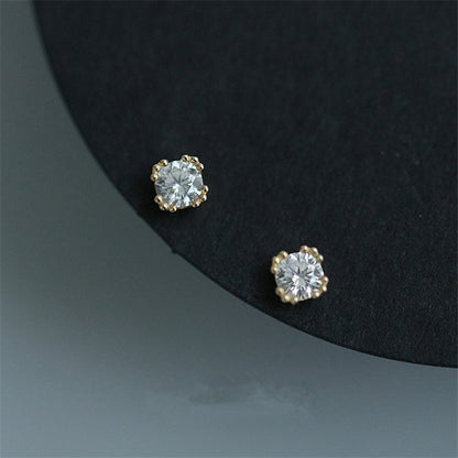 Diamond-embedded Simple Small Flower Mini Girls Stud Earrings-Jewearrings