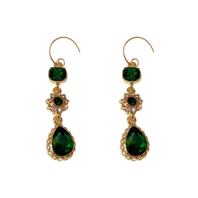 Diamond Emerald Ear Hook Earrings-Jewearrings