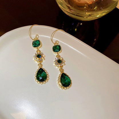 Diamond Emerald Ear Hook Earrings-Jewearrings