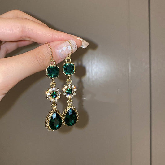 Diamond Emerald Ear Hook Earrings-Jewearrings