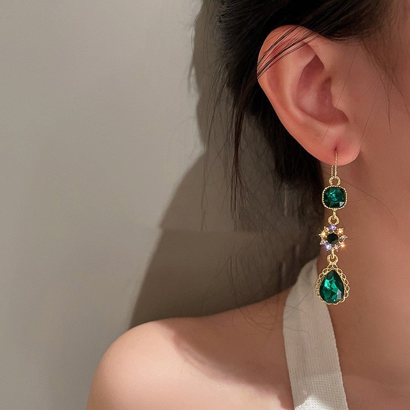 Diamond Emerald Ear Hook Earrings-Jewearrings