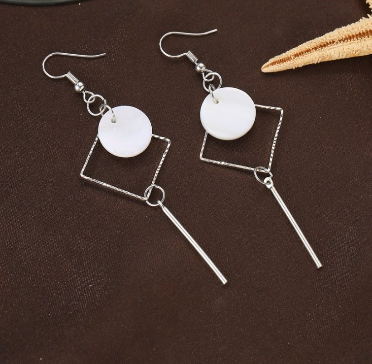 Diamond geometry minimalism natural shell Korean earrings-Jewearrings