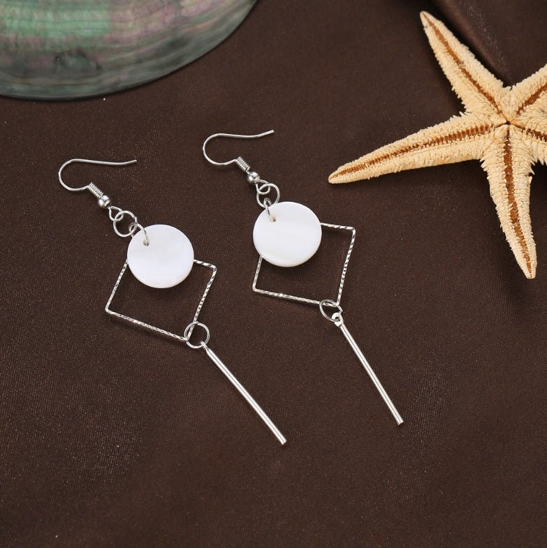 Diamond geometry minimalism natural shell Korean earrings-Jewearrings