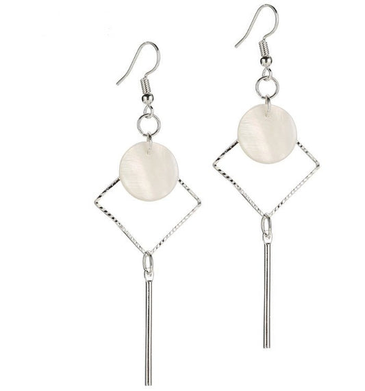 Diamond geometry minimalism natural shell Korean earrings-Jewearrings