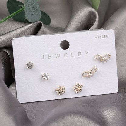 Diamond Gold Small Female Earrings Korean Student Trend Simple Three Pairs Set Earrings-Jewearrings