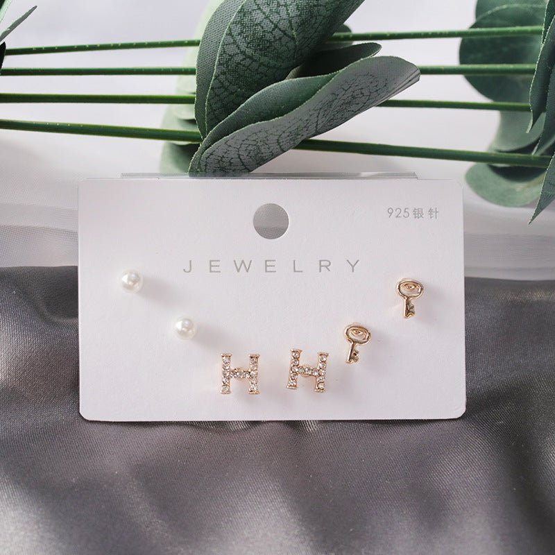 Diamond Gold Small Female Earrings Korean Student Trend Simple Three Pairs Set Earrings-Jewearrings