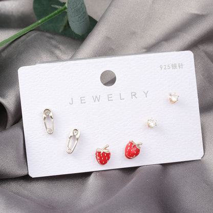 Diamond Gold Small Female Earrings Korean Student Trend Simple Three Pairs Set Earrings-Jewearrings