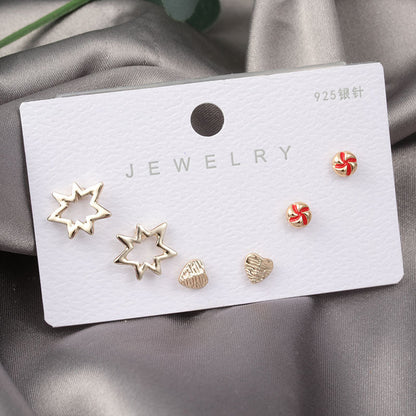 Diamond Gold Small Female Earrings Korean Student Trend Simple Three Pairs Set Earrings-Jewearrings