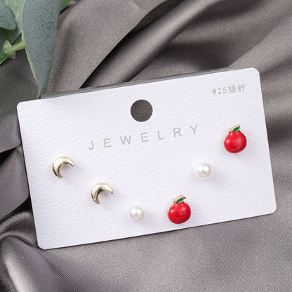 Diamond Gold Small Female Earrings Korean Student Trend Simple Three Pairs Set Earrings-Jewearrings