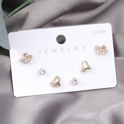 Diamond Gold Small Female Earrings Korean Student Trend Simple Three Pairs Set Earrings-Jewearrings