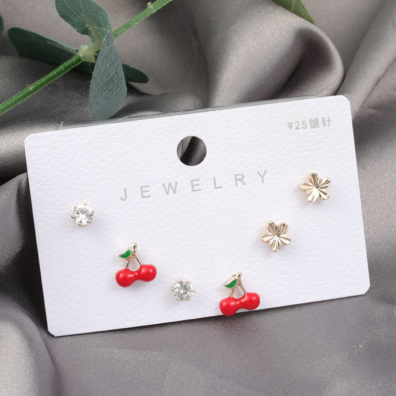 Diamond Gold Small Female Earrings Korean Student Trend Simple Three Pairs Set Earrings-Jewearrings