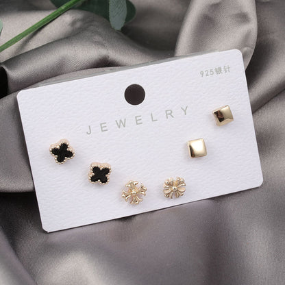 Diamond Gold Small Female Earrings Korean Student Trend Simple Three Pairs Set Earrings-Jewearrings