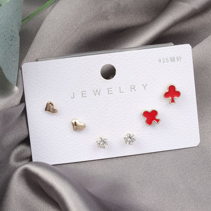 Diamond Gold Small Female Earrings Korean Student Trend Simple Three Pairs Set Earrings-Jewearrings