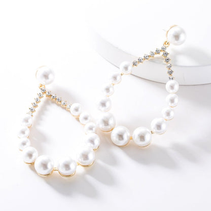 Diamond imitation pearl earrings-Jewearrings