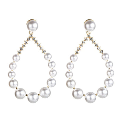 Diamond imitation pearl earrings-Jewearrings