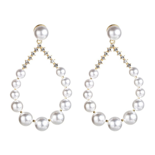 Diamond imitation pearl earrings-Jewearrings