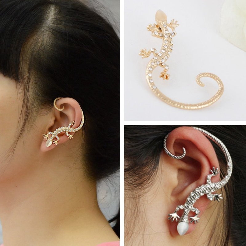 Diamond Punk Exaggerated Lizard Gecko Ear Hanging Earrings-Jewearrings