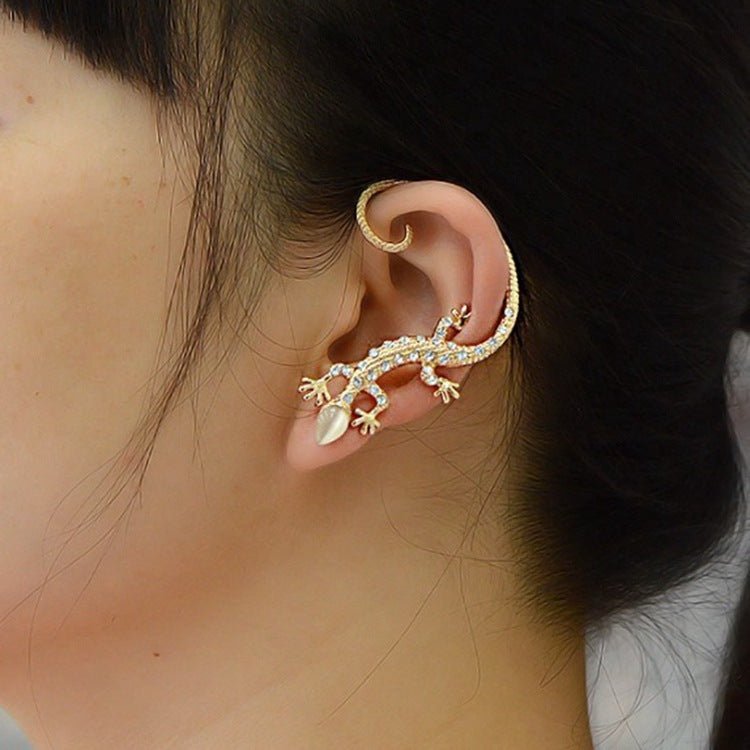 Diamond Punk Exaggerated Lizard Gecko Ear Hanging Earrings-Jewearrings