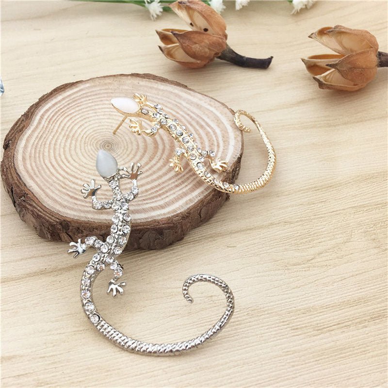 Diamond Punk Exaggerated Lizard Gecko Ear Hanging Earrings-Jewearrings