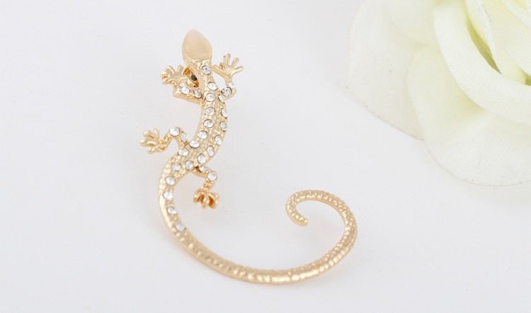 Diamond Punk Exaggerated Lizard Gecko Ear Hanging Earrings-Jewearrings