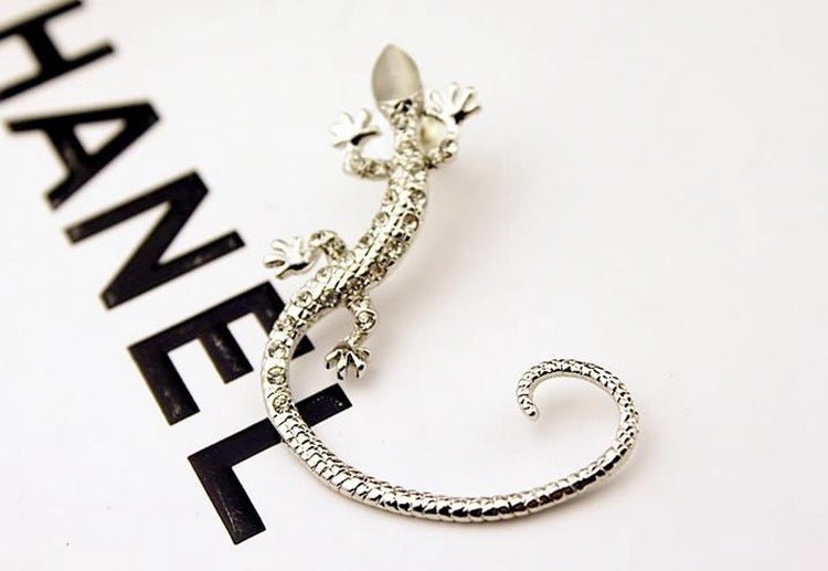 Diamond Punk Exaggerated Lizard Gecko Ear Hanging Earrings-Jewearrings