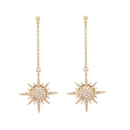 Diamond rhinestone tassel sun moon stud earrings-Jewearrings