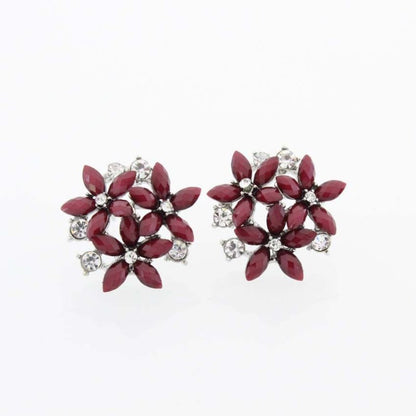 Diamond Rhinestone Zircon Gem Horse Eye Three Flower Stud Earrings-Jewearrings