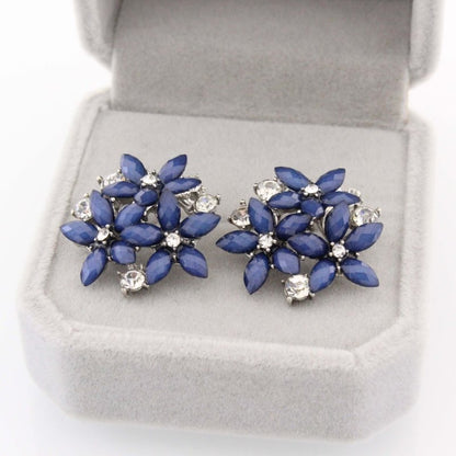 Diamond Rhinestone Zircon Gem Horse Eye Three Flower Stud Earrings-Jewearrings