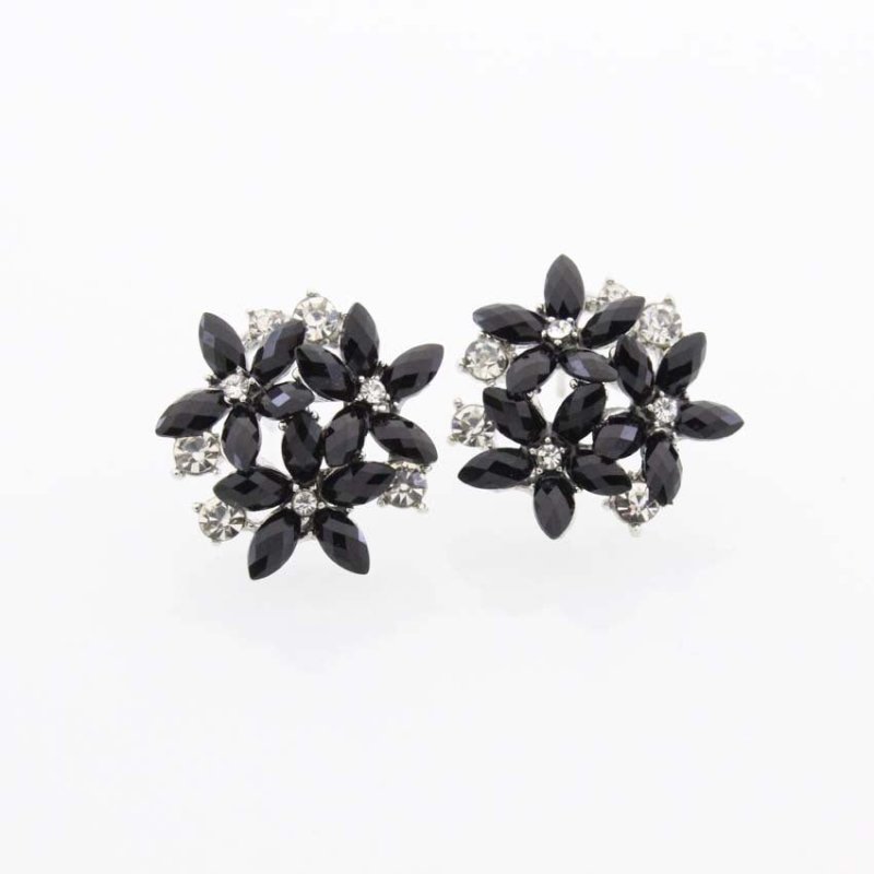 Diamond Rhinestone Zircon Gem Horse Eye Three Flower Stud Earrings-Jewearrings