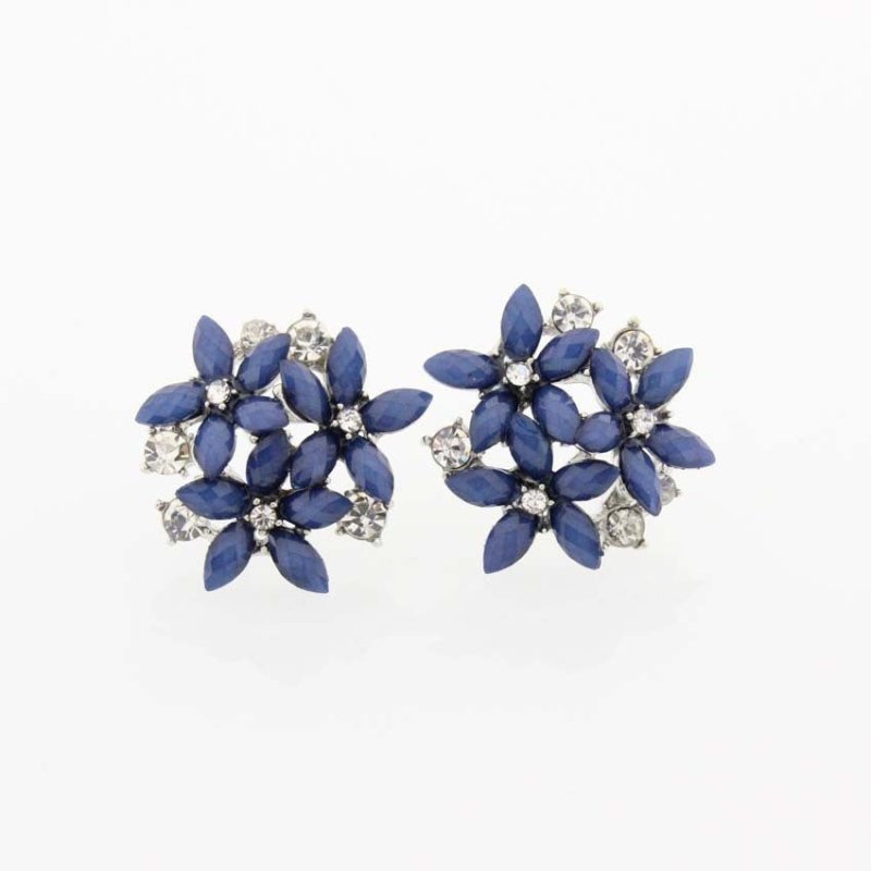 Diamond Rhinestone Zircon Gem Horse Eye Three Flower Stud Earrings-Jewearrings