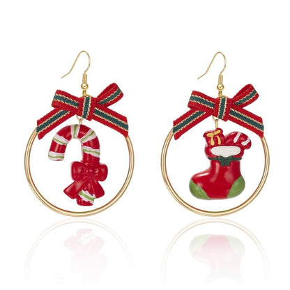 Diamond Santa Snowman Fur Ball Drop Earrings-Jewearrings