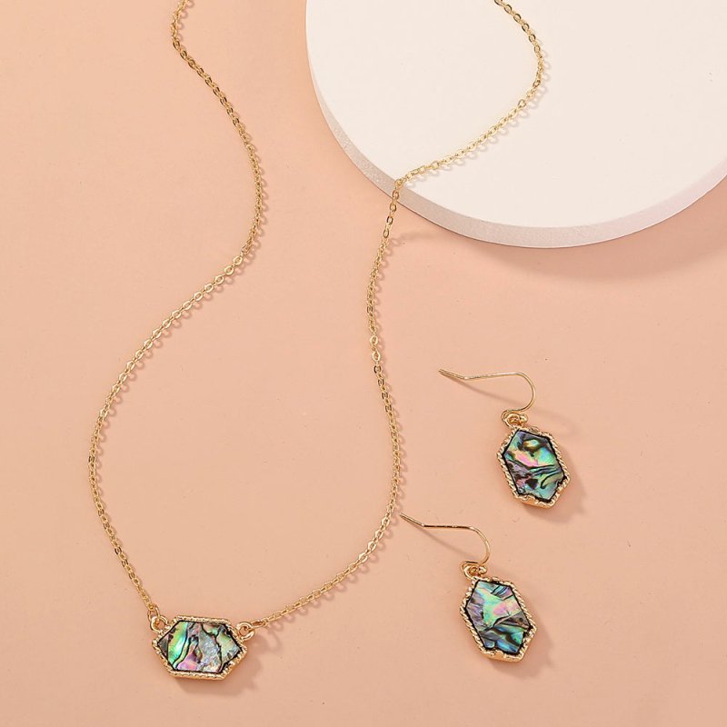 Diamond-shaped natural abalone shell necklace earrings set-Jewearrings