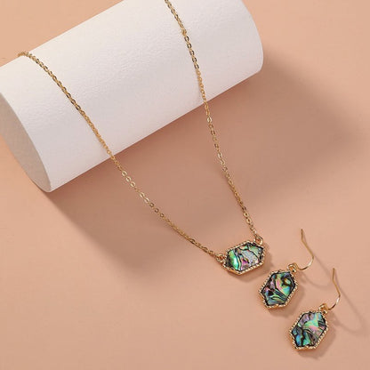 Diamond-shaped natural abalone shell necklace earrings set-Jewearrings