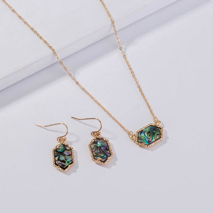 Diamond-shaped natural abalone shell necklace earrings set-Jewearrings