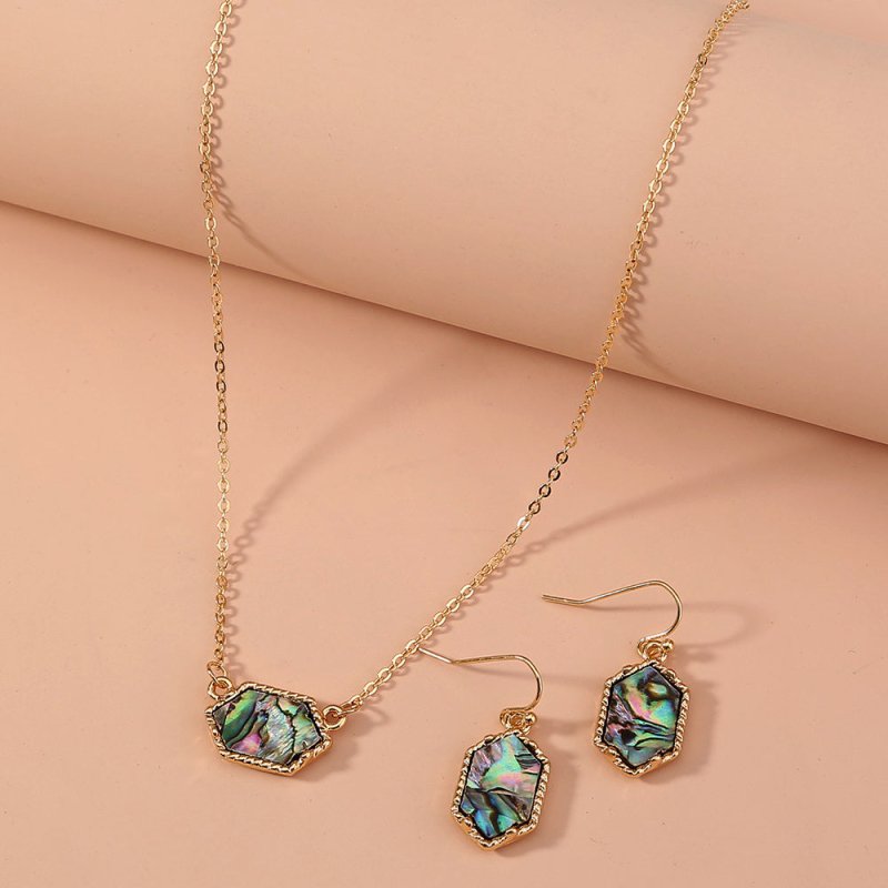 Diamond-shaped natural abalone shell necklace earrings set-Jewearrings