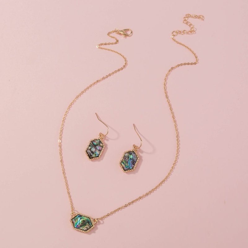 Diamond-shaped natural abalone shell necklace earrings set-Jewearrings