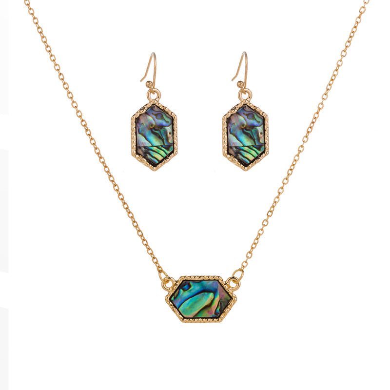 Diamond-shaped natural abalone shell necklace earrings set-Jewearrings