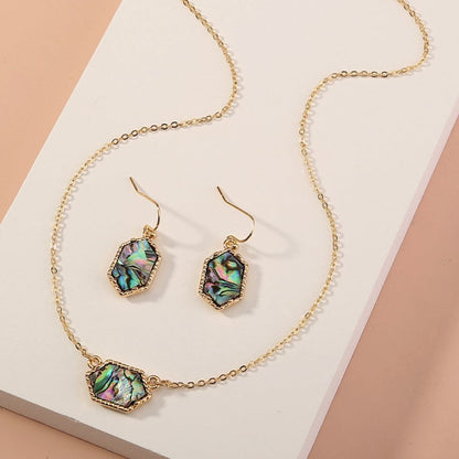 Diamond-shaped natural abalone shell necklace earrings set-Jewearrings