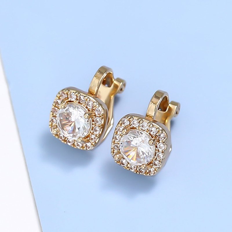 Diamond Square Gold-plated Earrings Women's Simple Temperament Without Pierced Ear Clips-Jewearrings